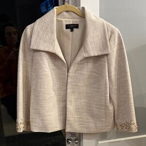 Talbots Women's Beige Blazer with Jeweled cuffs.